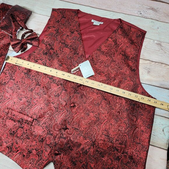 Daniel Ellissa Size 2XL Mens Red Foil Paisley Vest Tie Pocket Square Set New - Picture 4 of 7